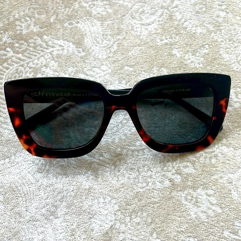 Brand New Diff Eyewear Runi Black Tortoise Grey Polarized Cat Eye Sunglasses